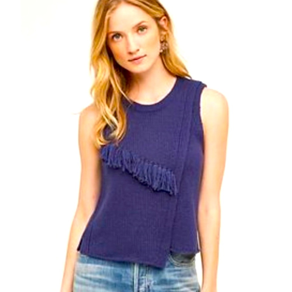 Anthropologie Nomad Morgan Carper Large Fringe Tank Sweater